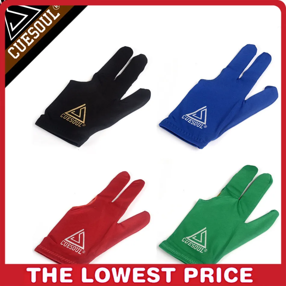 

Cuesoul 4 Colors 3 Finger Billiards Snooker Gloves Pool Cue Gloves Green Blue Red Black Left Hand Dardos Feather Leaves