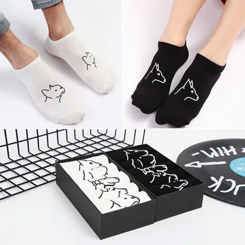 

Summer Cartoon Cotton Thin Women Boat Socks fashion cartoon dog head Doberman French bulldog pattern Funny Animals Socks