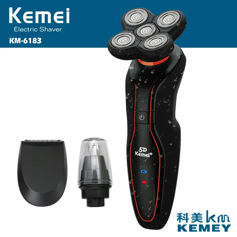 

KEMEI KM-6181 Washable Beard Trimmer Rechargeable Electric Shaver Five Blade Electric Razor for Men Face Care 5D Floating Shaver