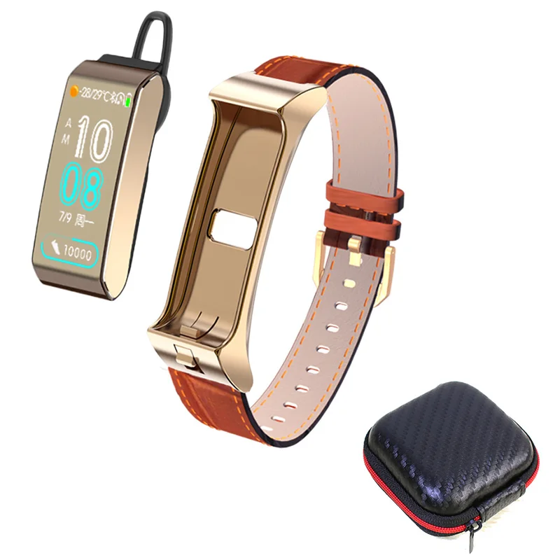 Умный Браслет, ips экран, пульсометр, кровяное давление, фитнес-браслет, B3s, Bluetooth, наушники, гарнитура для Android, IOS, часы, ремешок - Цвет: Brown box