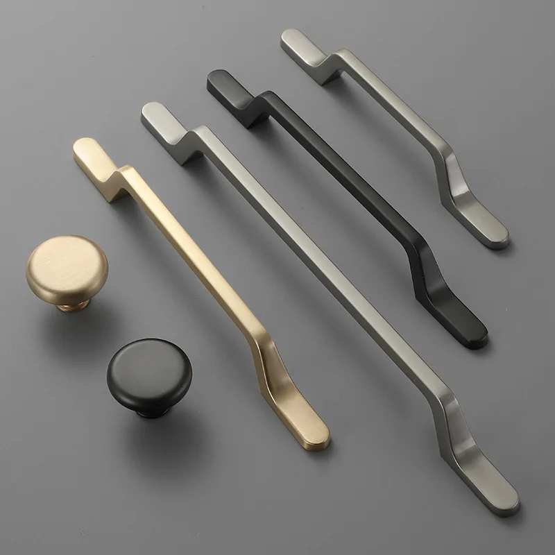 Door Knob Modern Minimalist Cabinet Drawer Wardrobe Zinc Alloy Single-hole Gold Solid Long Hand | Обустройство дома