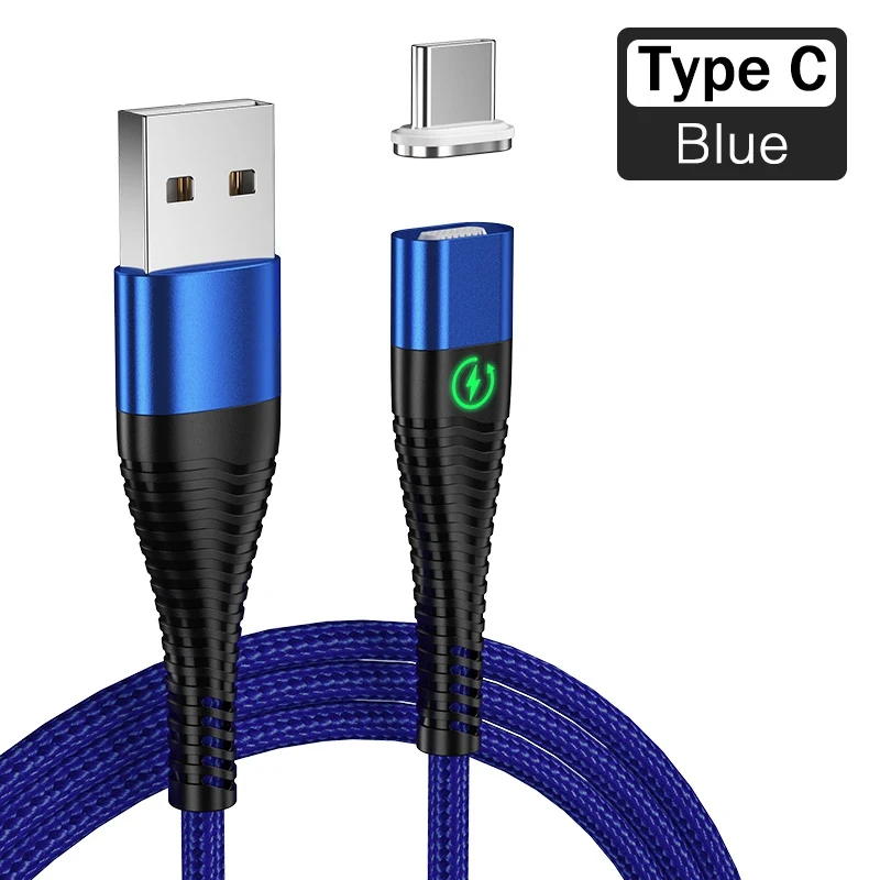 YKZ светодиодный магнитный кабель USB type C провод Microusb 3A кабель для быстрой зарядки для Apple телефона samsung huawei Магнитный шнур для передачи данных - Цвет: Blue for Type-C