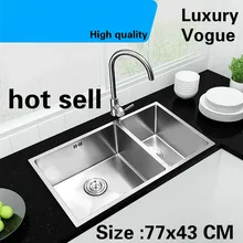 Квартира роскошная кухня ручная раковина двойной паз мыть овощи стандарт 304 нержавеющая сталь 770x430 мм