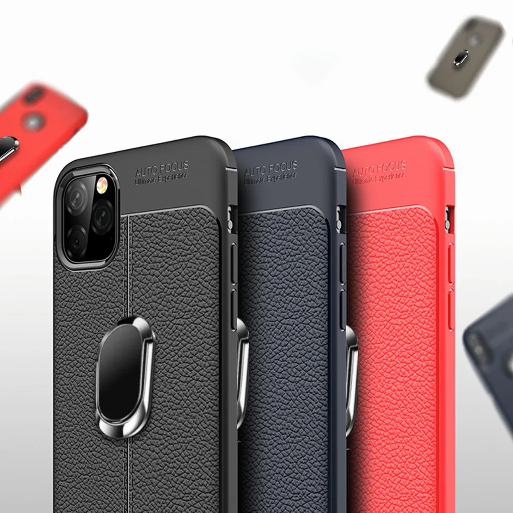 Нескользящий ультратонкий ударопрочный и без деформации для iPhone 11 Pro 5,8 дюймов кожаный мягкий прочный тонкое кольцо подставка силиконовый чехол