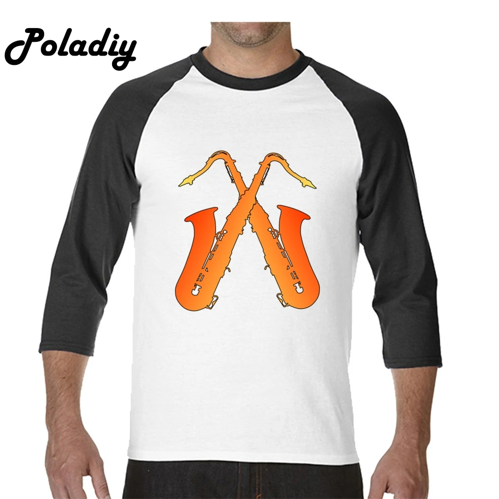  Crossed Saxophones Normal Men T Shirt Uniforms Long Sleeve Tees Shirt Youth Round Collar Shirts Blo