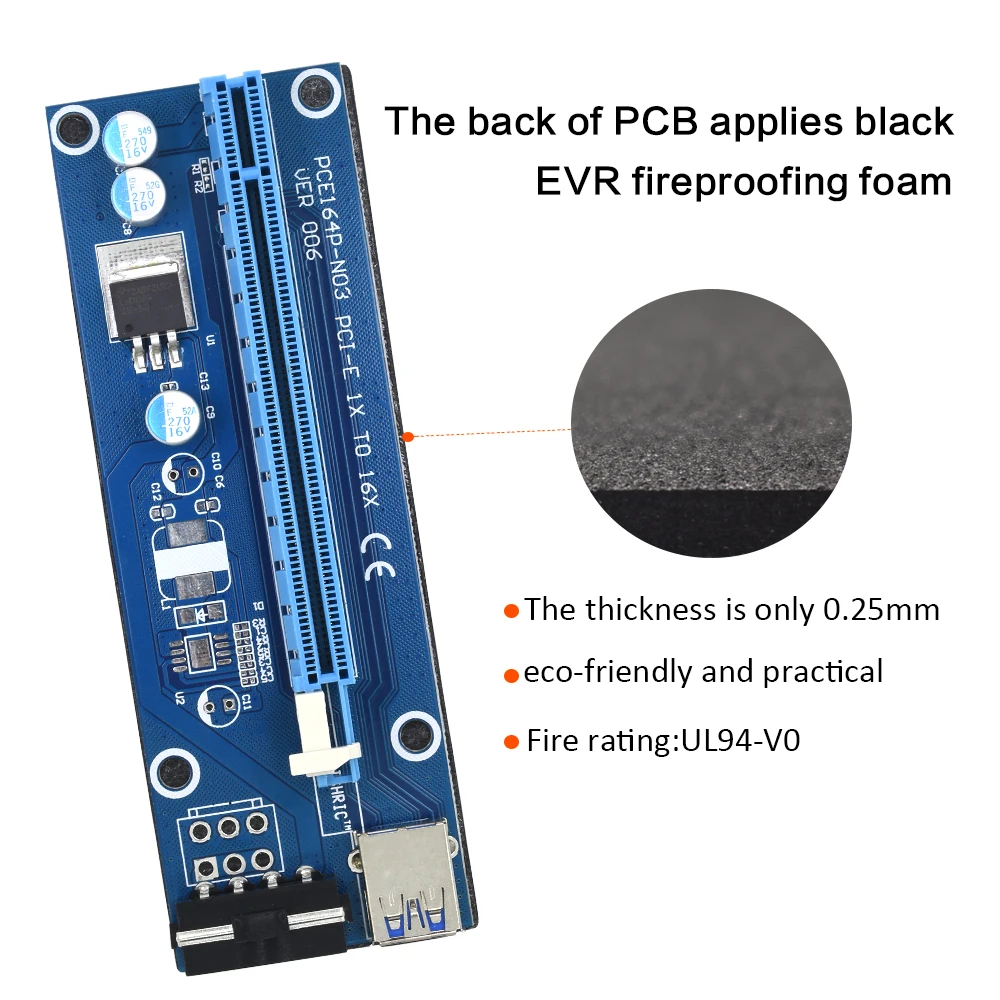TISHRIC Ver006 pcie Pci-e Pci Express Riser Card 1x To 16x Usb3.0 Cable Sata To 4pin Molex Power Extender Bitcoin Mining Miner