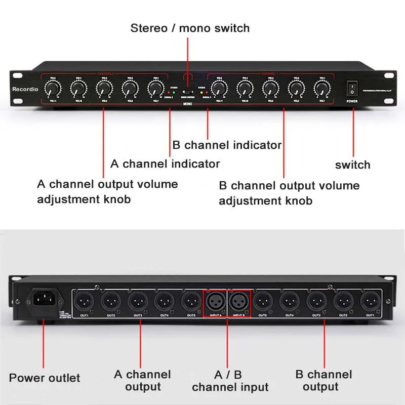 Stereo Mono Audio Signal Splitter Gax206 Equipamento Profissional Amplificador Distribuidor em 10 para Fora Xlr para Palco - Image 2