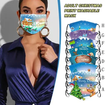 

New Year Christmas Masks Unisex Adult Printed Earloops Washable Reusable Face Mask Xmas Party Cosplay Mascarilla For Woman Man