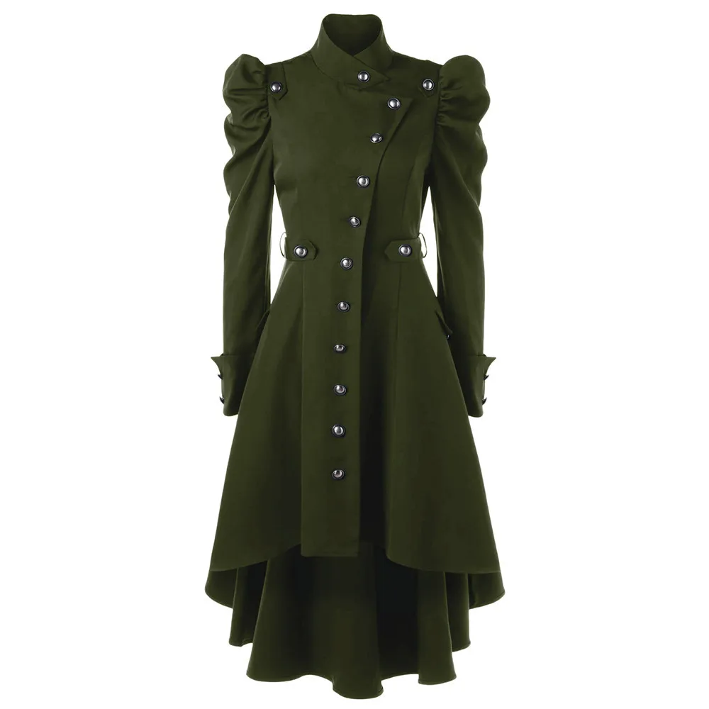 long trench women autumn clothes Vintage Steampunk Long Coat Gothic Overcoat Ladies Retro coat d91009 - Цвет: Зеленый