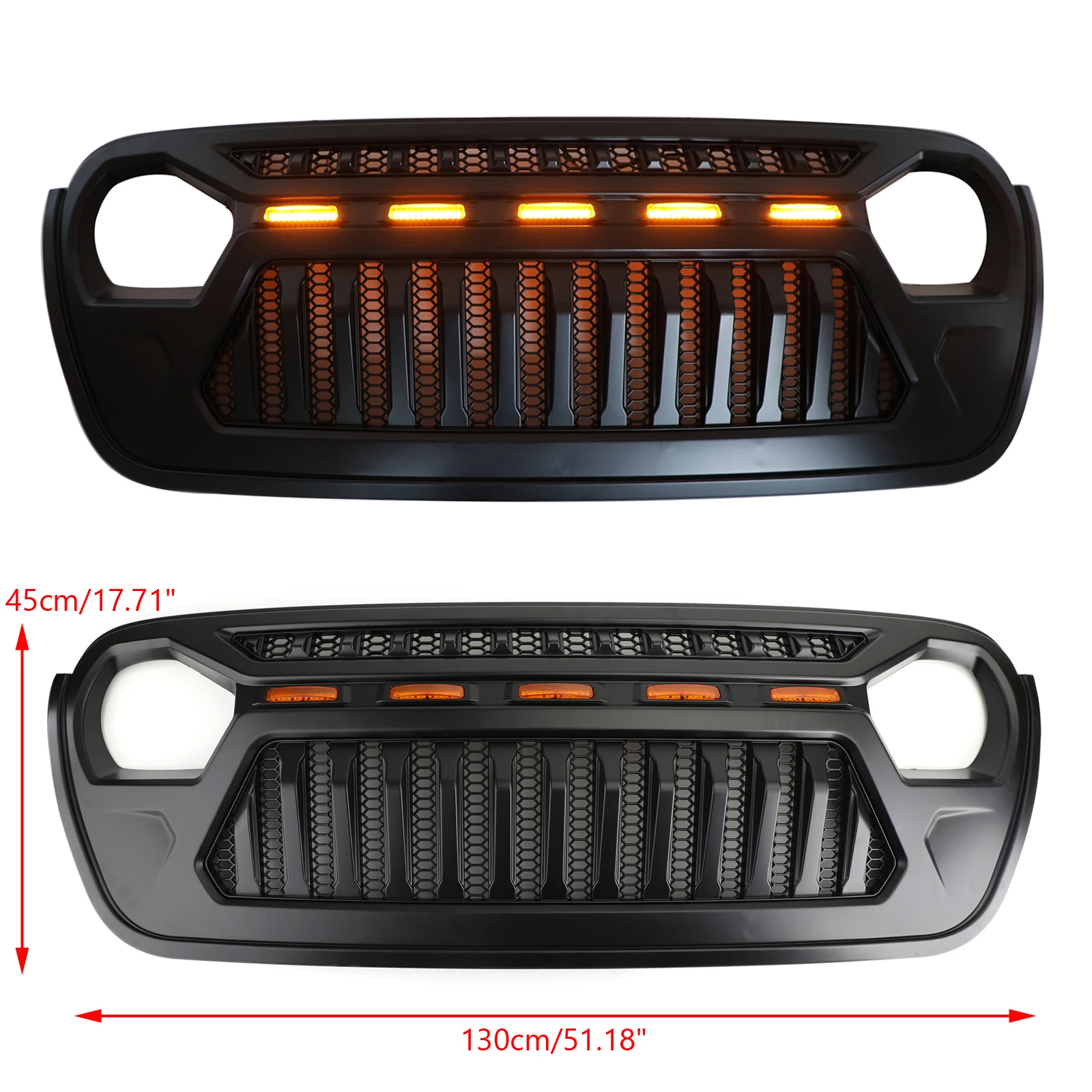 Perfect Areyourshop New Front Bumper Grille with 5 Amber Light For Jeep Wrangler JL 2018 2019 Front Upper LED Light Grille Car Parts 0