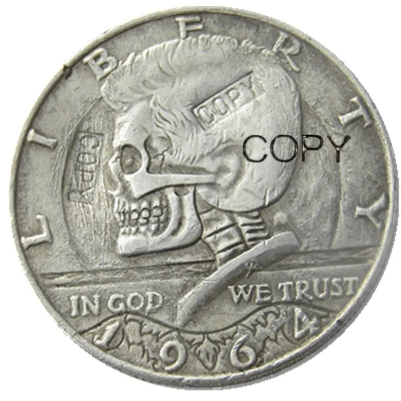 

Hobo Creative 1964 Kennedy Silver Half Dollar skull zombie skeleton hand carved Copy Coins