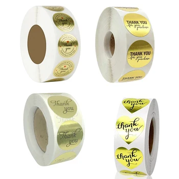 

500Pcs/roll Round Labels Stickers Love Heart Gold Thank You Stickers Seal Labels Scrapbooking for Package Stationery Sticker