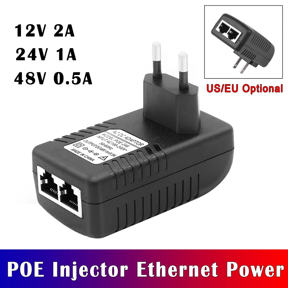 NEOCoolcam DC48V 0.5A/12V 2A/24V 1A suministro de alimentador POE a través de adaptador de alimentador POE Ethernet EU/US opcional