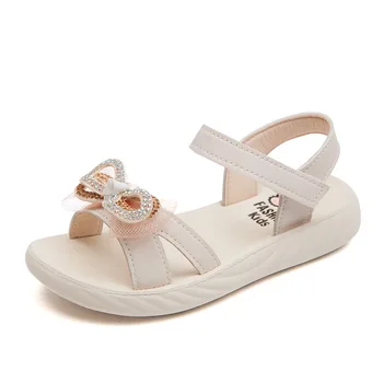 

3-12 Years 2020 New Big Girl Princess Sequins Bow Shoes Little Girls Kid Leather Rhinestone Sandals Child Summer Beach Shoes