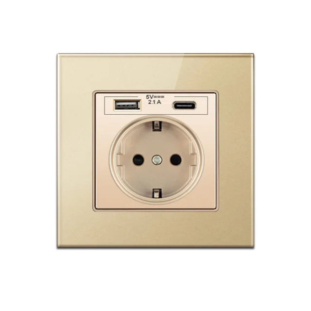 Pop Type-C USB Power Socket German, EU Standard USB  Receptacles,USB C Wall Outlet Russian,2.1A Wall Fast Charger Adapter Poland crystal glass gold
