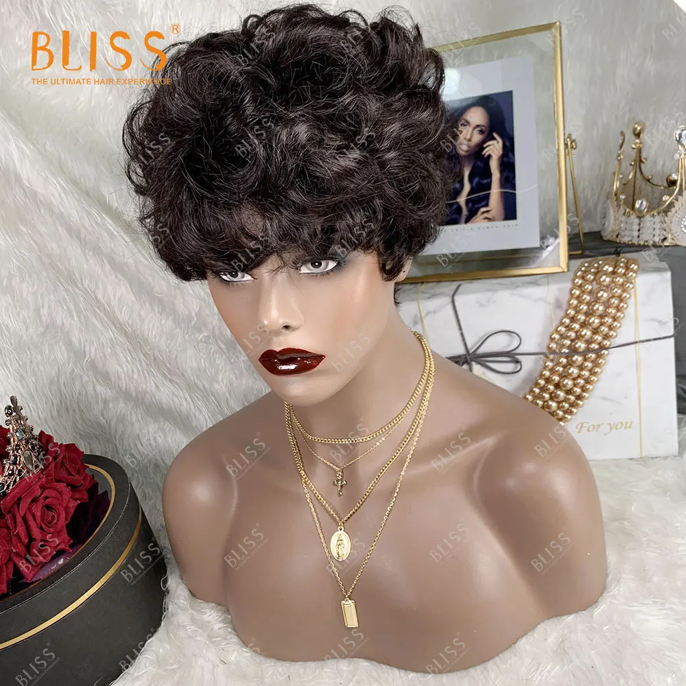 BLISS короткие человеческие волосы парик дешевые бразильские Свободные волны не