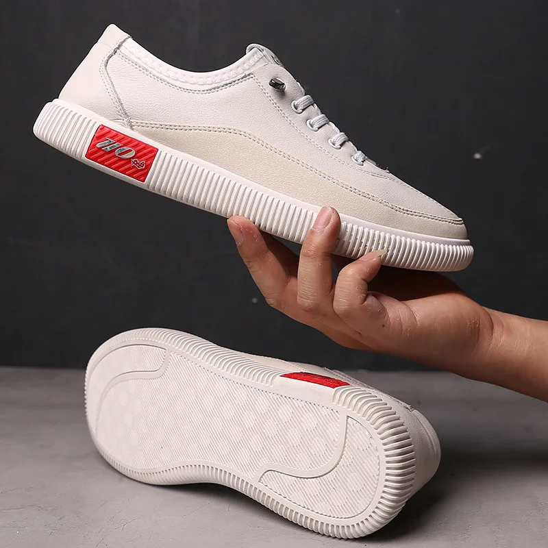 

Shallow Sewing Casual Vulcanize Shoes for Men Solid PU Elastic Band Totem Flat Shoes Concise Spring Autumm Boys Student Sneakers