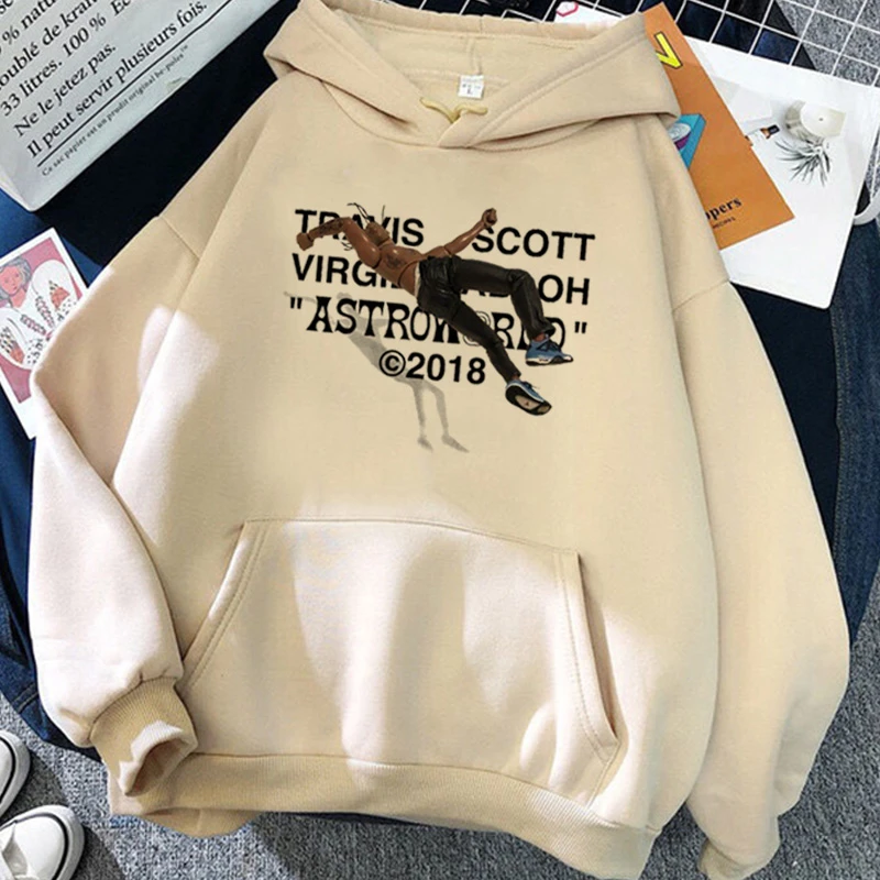 Off White Travis Scott Hoodie Men Hop Streetwear Cartoon Letter Fashion High Quality Full Sleeve Unisex Hooded Sweatshirt - Men's Clothing