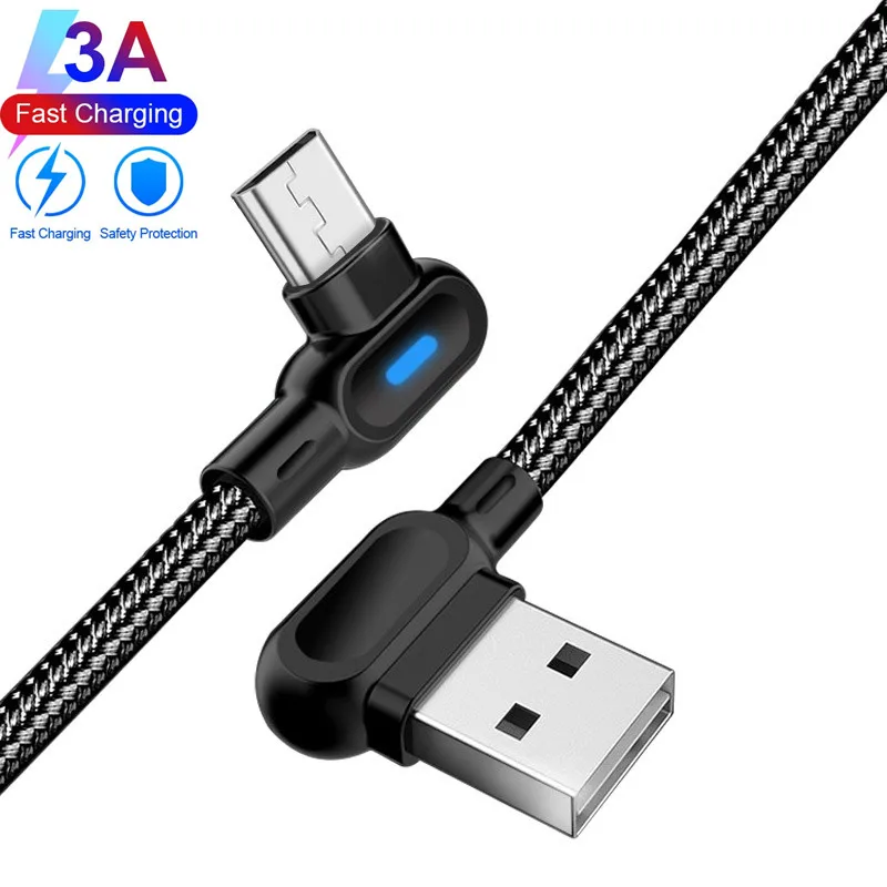 

90 Degree 1M 2M Fast Charging Micro USB Type C Cable For Samsung S8 S9 S10 Xiaomi Huawei LG Android Microusb USB-C Charger