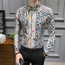 Новая модная леопардовая рубашка мужская Camisa Masculina с длинными рукавами тонкая Повседневная рубашка Весенняя Новая мужская Клубная одежда Большие размеры 5XL