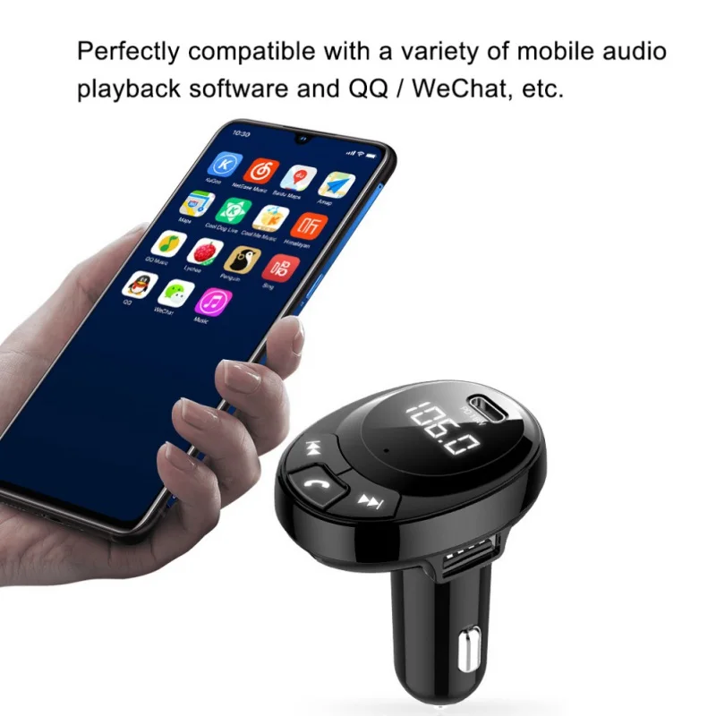 Автомобильный MP3-плеер для Bluetooth, большой экран, два порта usb type-C, быстрая зарядка, зарядное устройство, адаптер