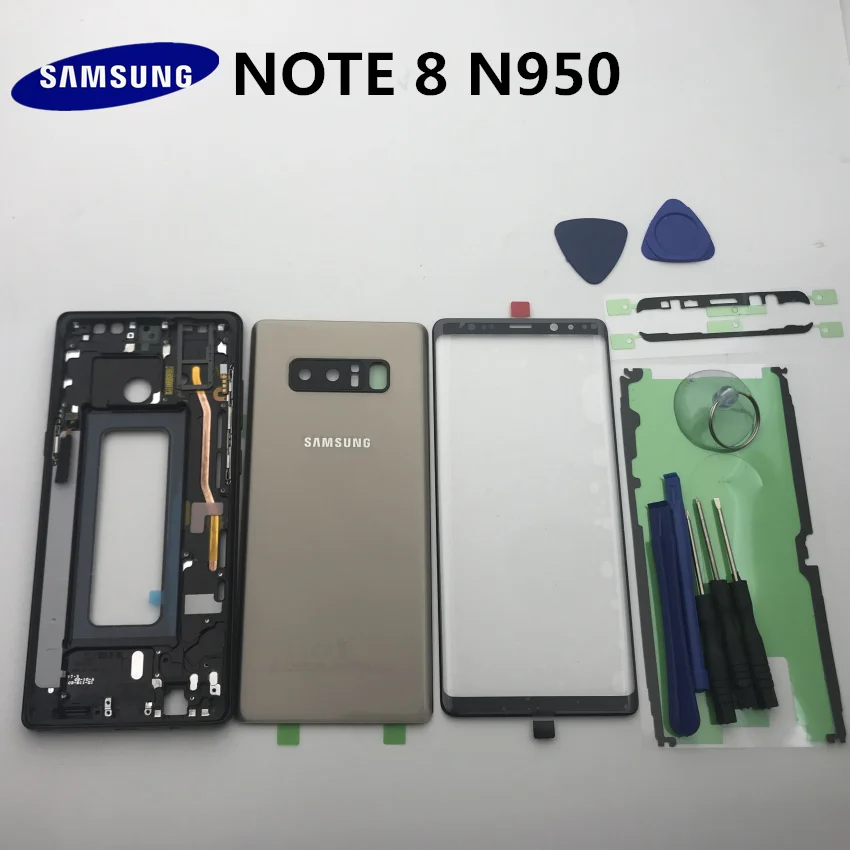 Original NOTE8 Full Housing Case Back Cover+Front Screen Glass Lens+Middle Frame For Samsung Galaxy Note 8 N950 N950f Fall part