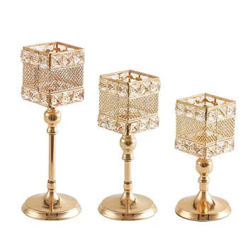 

Luxury Nordic Retro Candle Stand Creative Crystal Candle Holder Metal Gold Candlestick Wedding Decoration Bougeoir Gift FC502