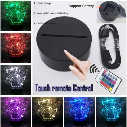 Remote 7 Color Светодиодный Декор для сна для малышей Лава мультфильм Покемон Пикачу ночник 7 цветов Изменение Праздничная Вечеринка поставка Рождественский подарок для детей - Испускаемый цвет: Remote 7 Color