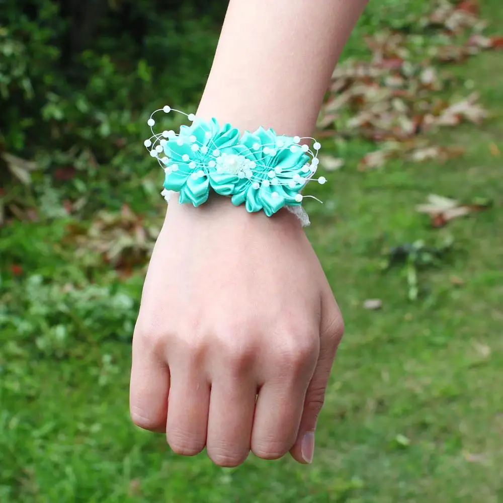 8 шт./лот жемчуг корсаж цветок из шелковой ленты наручные для подружек невесты