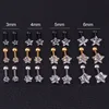 316 Stainless Steel Screw-back Star Zircons Stud Earrings 3mm to 8mm Classical Style Golden IP Plating No Easy Fade Allergy Free 3