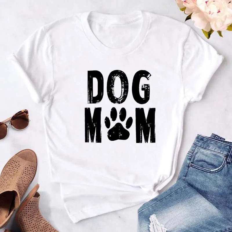 T-shirt imprimé pattes de chien et cœur pour femme, vêtement d'été à manches courtes, noir, 993_voghion.com
