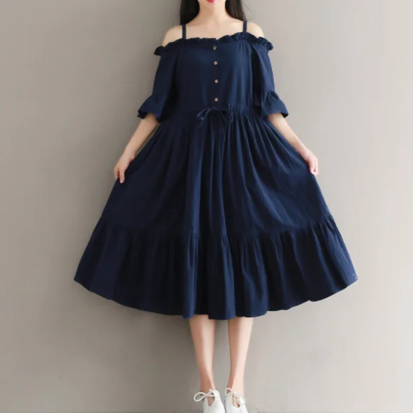Mori Girl летнее женское платье миди с вырезом лодочкой однотонное Vestidos Femininos хлопковое элегантное милое плиссированное платье DA848