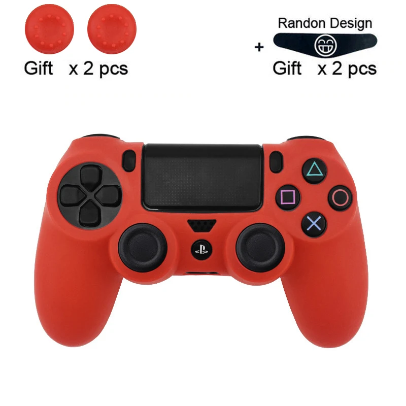red Мягкий гибкий силиконовый чехол, защитный чехол для Playstation 4 PS4 Pro Slim, светодиодный светильник, наклейка, 2 шт., ручка+ светодиодный чехол - Цвет: red