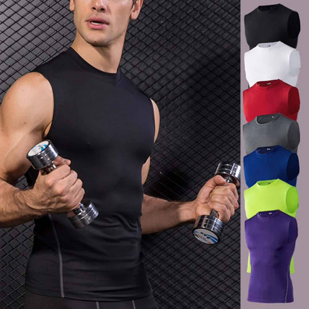 

Newly Men Sports GYM Compression Sleeveless Vest Tank Top Base Layer Elastic Quick-drying Singlet Shirt FIF66