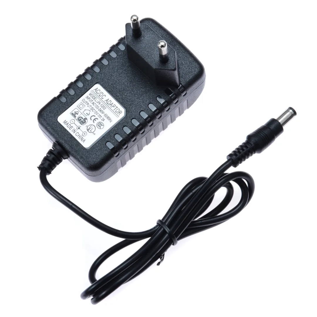AC 100V-240V Converter Adapter DC 12V 2A Power Supply EUPlug DC 5.5mm x 2.1mm for Camera Video MP4 Audio