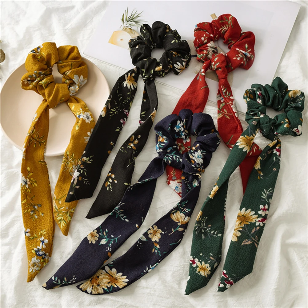 

Floral Print Hair Scrunchie Elastic Hair Band Bow Hair Ropes Sweet Ladies Head Band Girls Hair Ties Women Hair Accessories