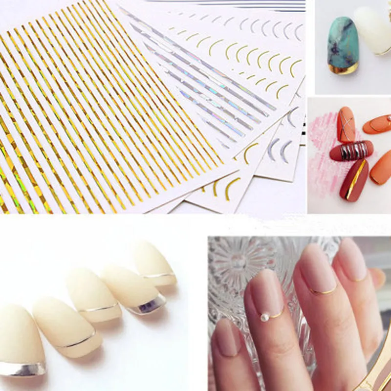 

1 Piece Rose Gold Silver 3D Nail Sticker Curve Stripe Lines Nails Stickers Adhesive Striping Tape Nail Art Stickers Decals XYR