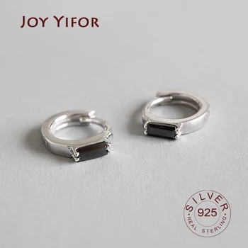 

100% 925 Sterling Silver Classic Circle Hoop Earring for Women Round Black Crystal CZ Casual Jewelry Anti-allergic