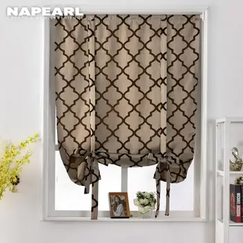 

NAPEARL Geometric Design Jacquard Short Curtains Kitchen Roman Blinds Modern Ready Made Rod Pocket Tie Up Balloon Plaid Valance