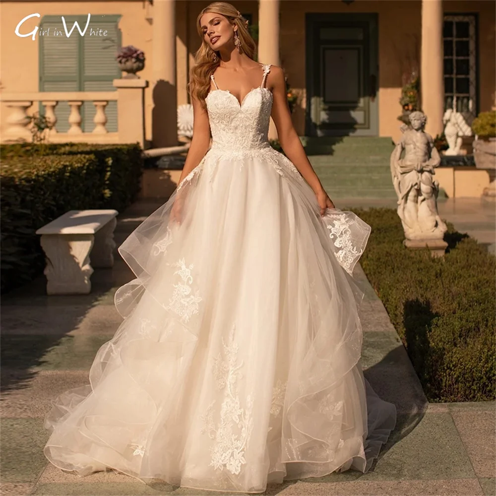 

Boho Pleated A-Line Wedding Dress 2023 Sweetheart Backless Bridal Gown Appliques Princess Straps Birde Robes свадебное платье