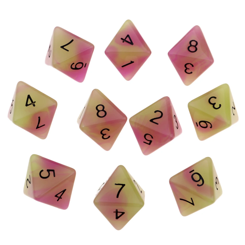 10pcs 8-Sided Dice Set Bright Colors 18 mm for Games Casino Gifts Teaching Dice Set 8 Sided Board Dices 