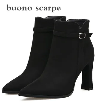 

Winter new thick with suede color matching bare boots pointed high heels boots women's shoes Martin boots