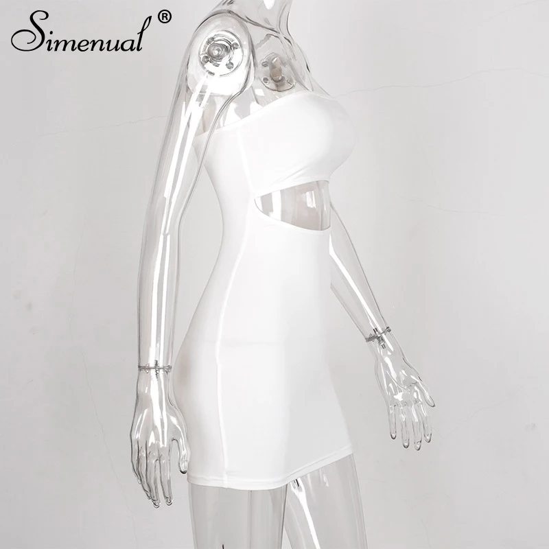 Simenual Bodycon Solid Women Mini Dress Hollow Out Strapless Sexy Hot Party Clubwear Fashion 2020 Summer Skinny Dress Wrap Chest