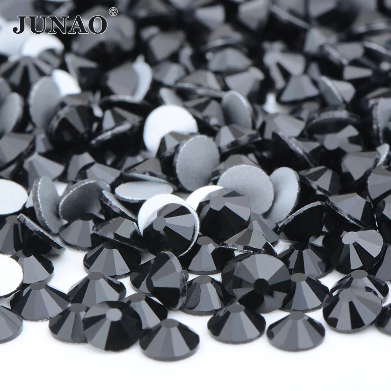 

JUNAO SS6 8 10 12 16 20 30 Black Non Hotfix Crystal Rhinestone Flat Back Nail Stones Glass Strass for Clothes Jewelry
