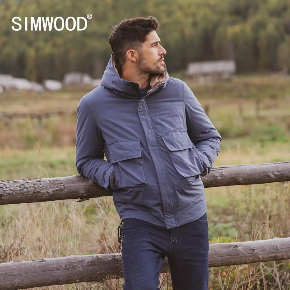 SIMWOOD 2019 зимняя Новинка 90% белый пуховик мужские пальто с капюшоном Модные Карманы
