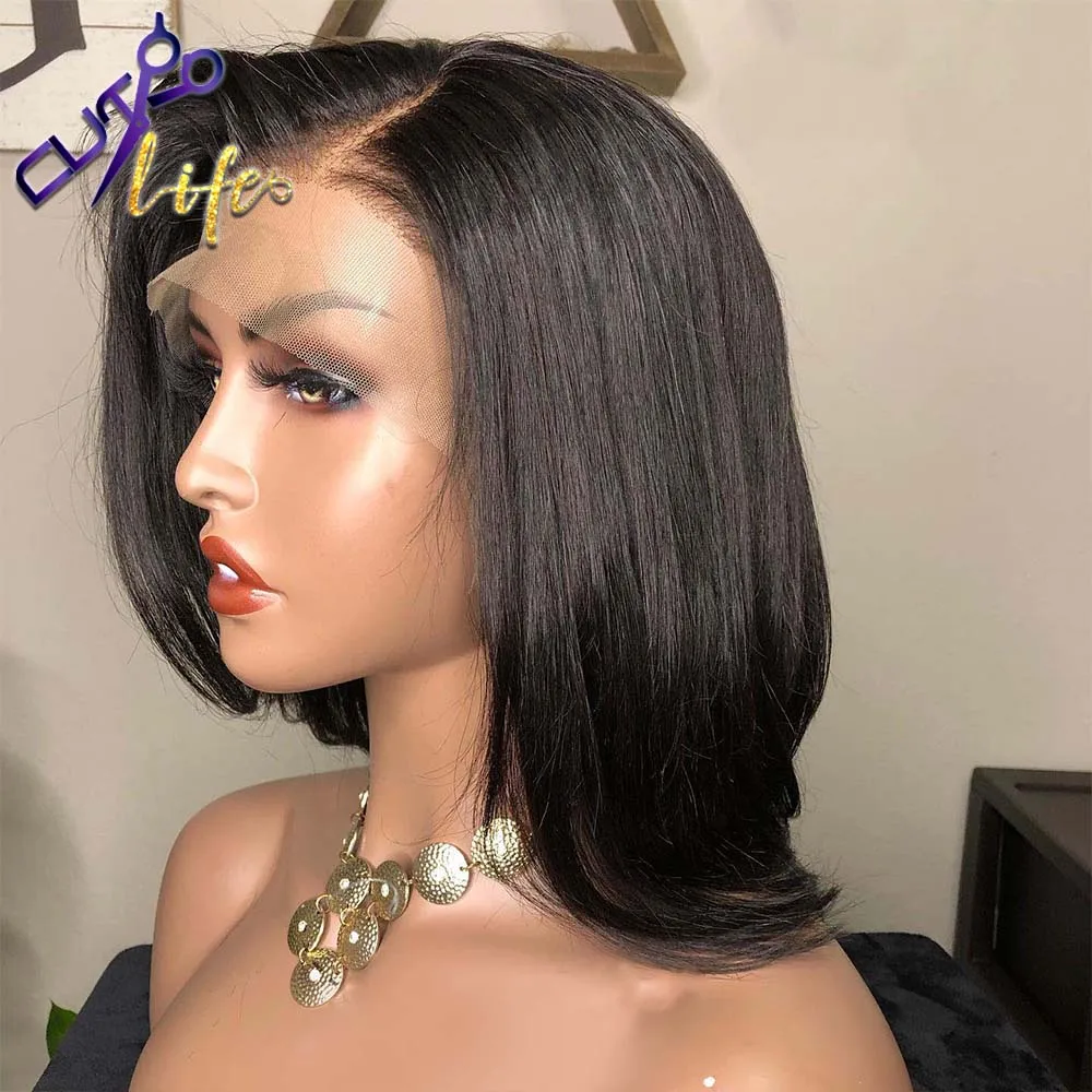 Short Bob Wavy Wig Human Hair 4X4 Lace Closure Wig For Women Pixie 13X4 Lace Front Brazilian Remy Natural Pre Plucked