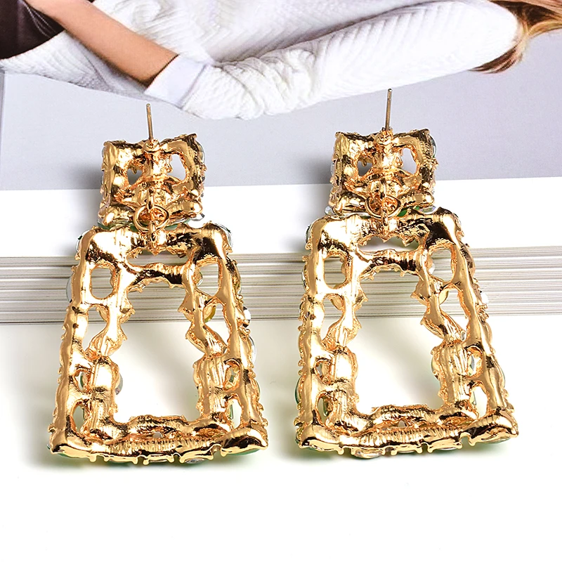 New Fashion Geometric Metal Colorful Rhinestone Drop Earrings High-Quality Clear Crystal Jewelry Accessories For Women Wholesale