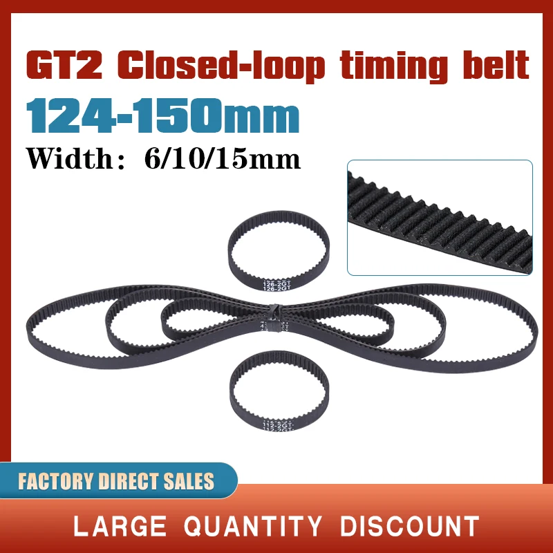 GT2 Closed Loop Timing Belt Rubber 124/126/128/130/132/134/136/138/140/142/144mm 2GT width 6/10/15mm GT2 pulley 3d printer parts