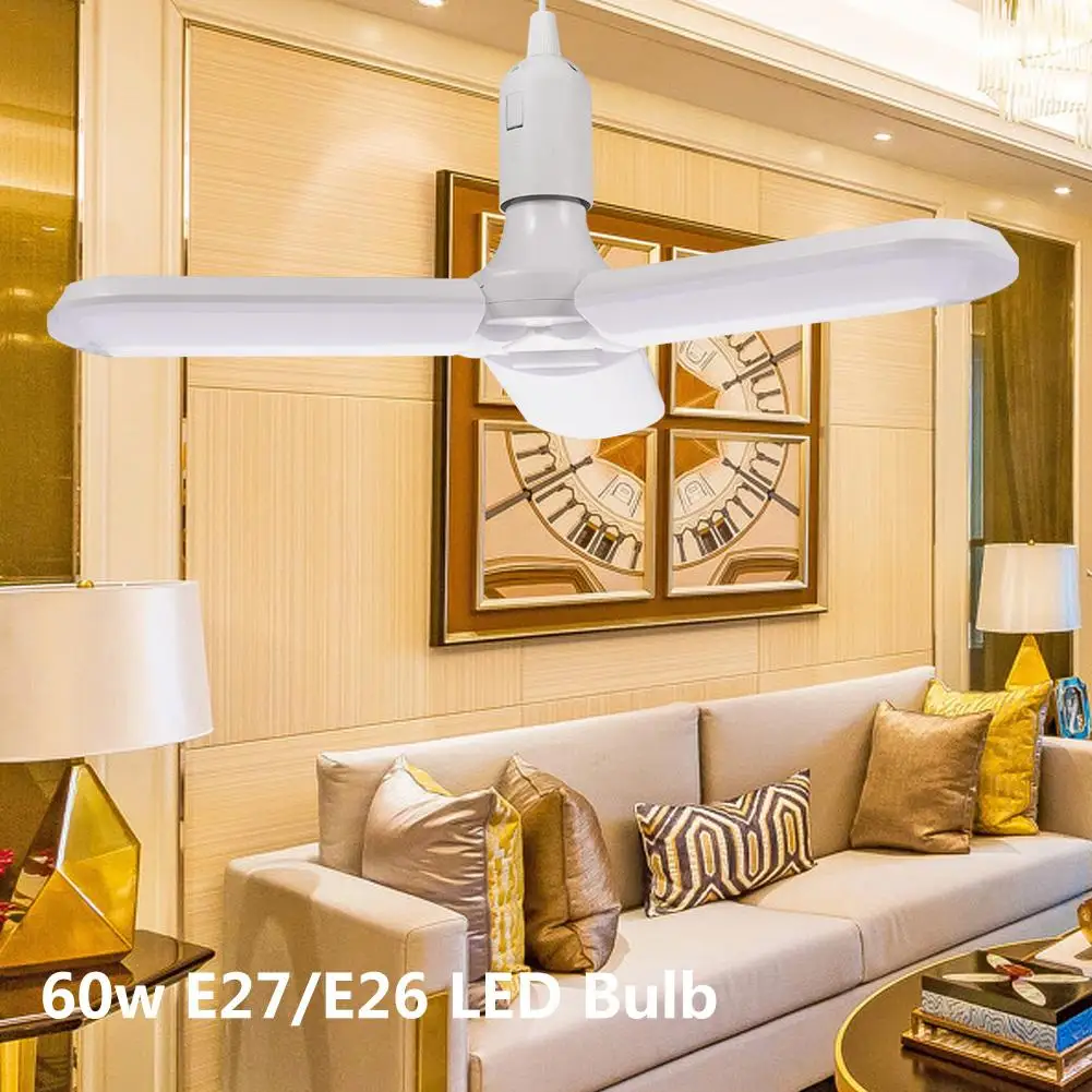 

60W E27 LED Bulb SMD2835 Super Bright Foldable Fan Blade Angle Adjustable Ceiling Lamp Home Energy Saving Lights