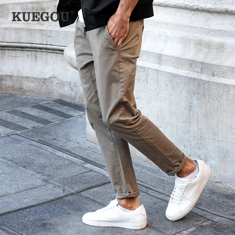 KUEGOU Brand Clothing for Men's Casual Pants Slim Spring South Korean style khaki Straight type Trousers KK-2997 | Мужская одежда